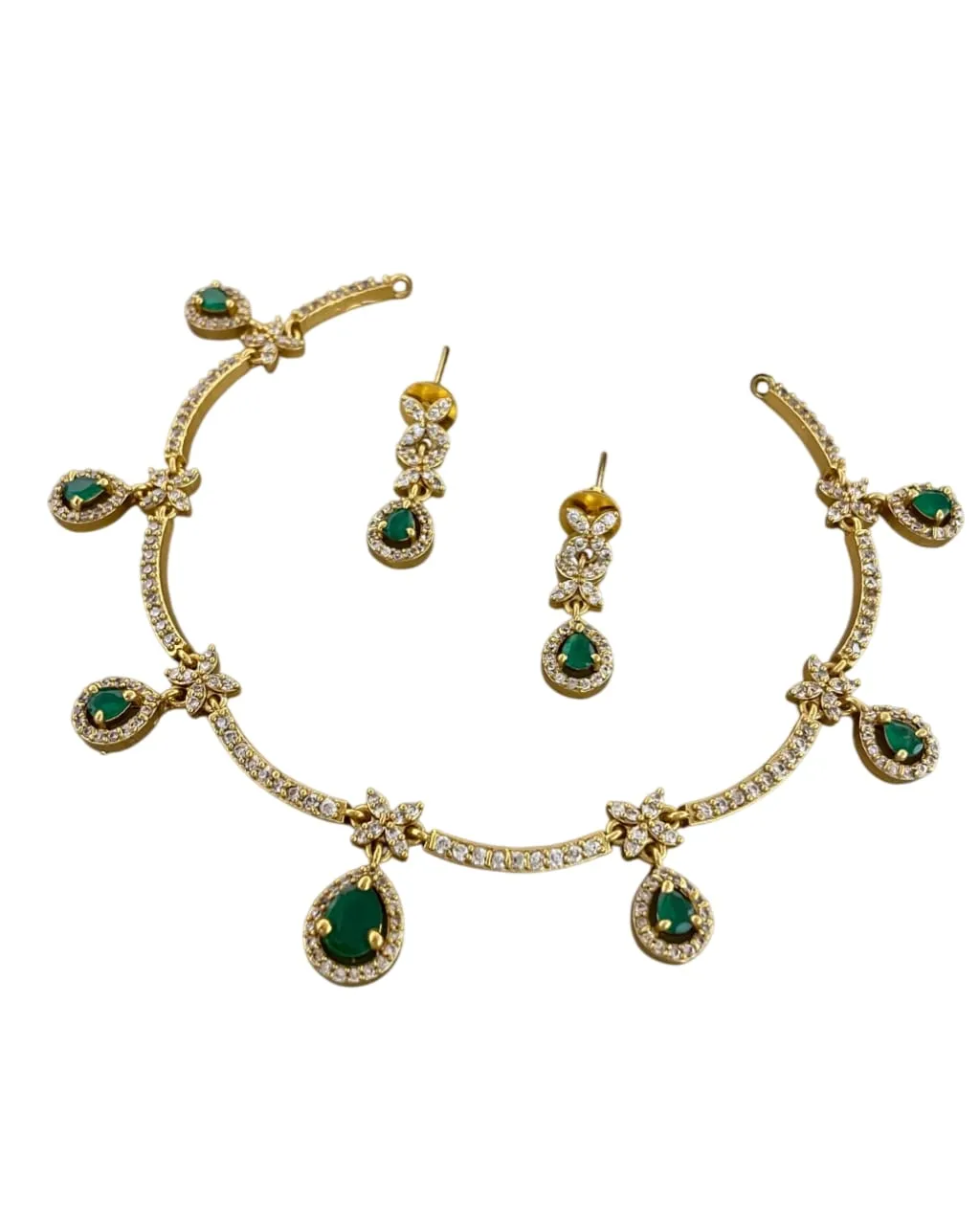 Sparkling Green & White AD Stone Necklace Set