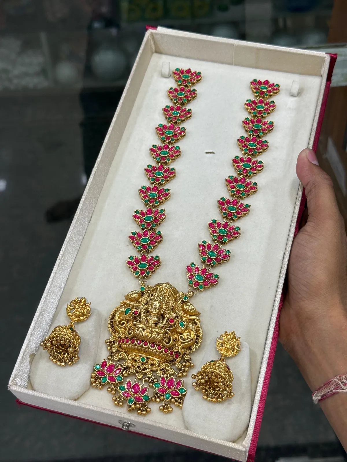 Royal Lakshmi Lotus Bridal Haram Set with Antique Gold Finish