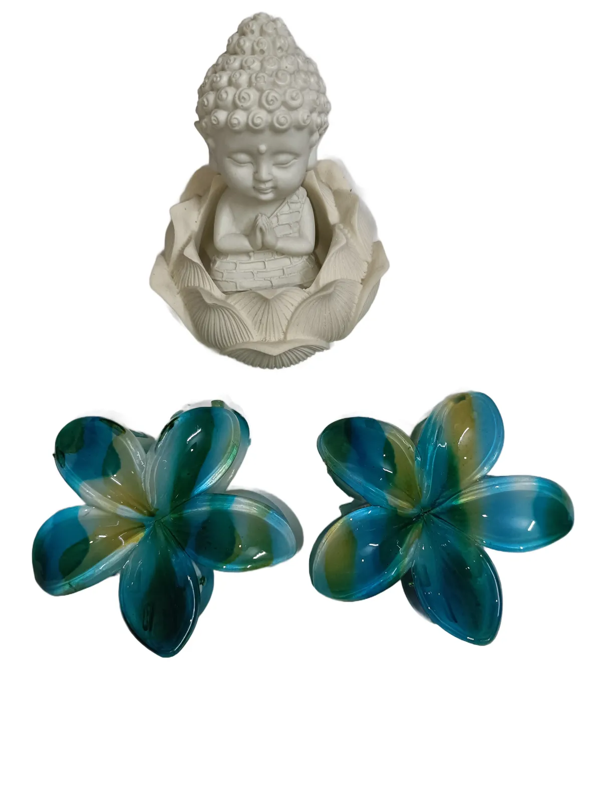 Pair of Jumbo Marble Flower Clips - Blue