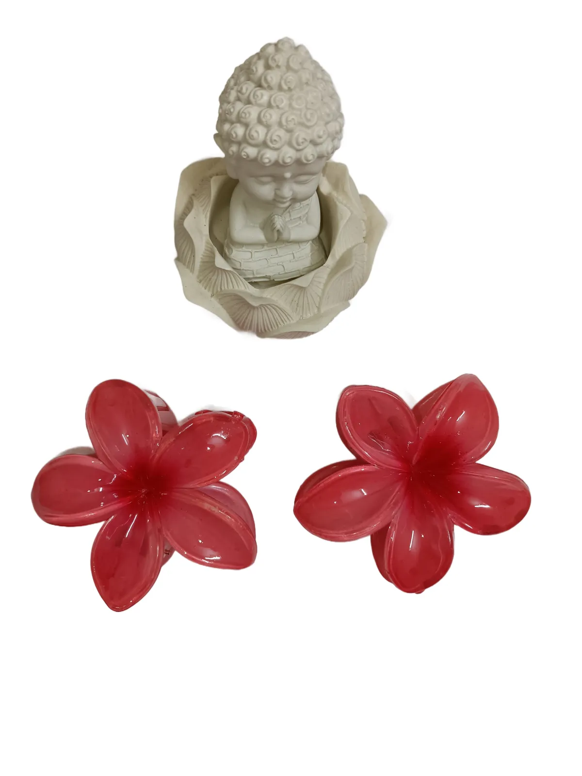 Pair of Big Flower Hair Claw Clip - Red