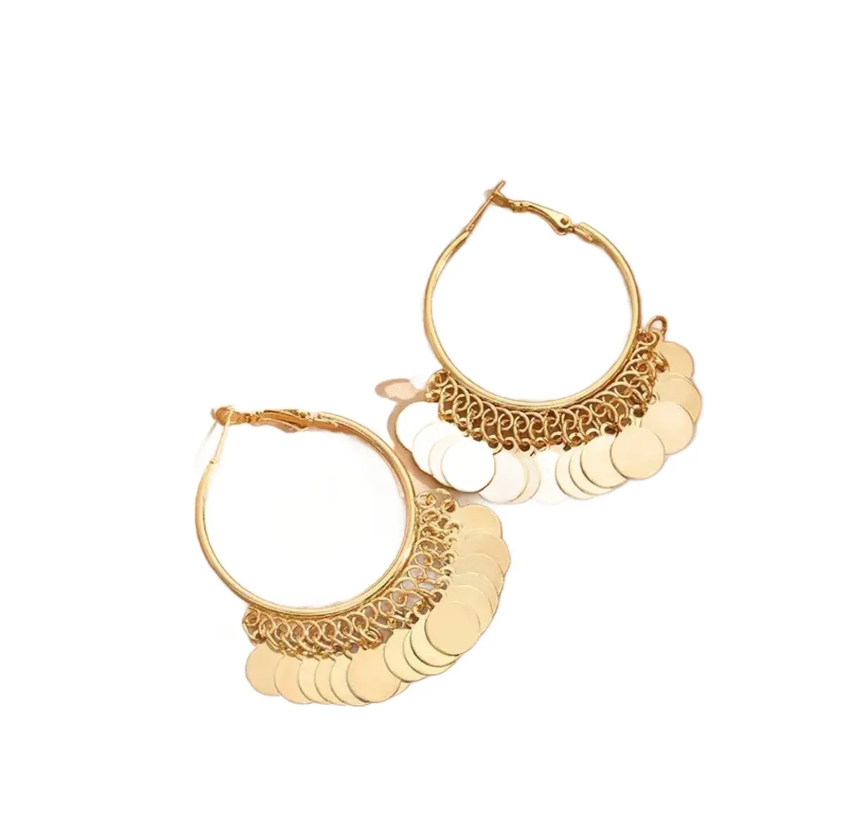 Korean Boho Gold Coin Hoop Earrings – Chic Statement Dangles