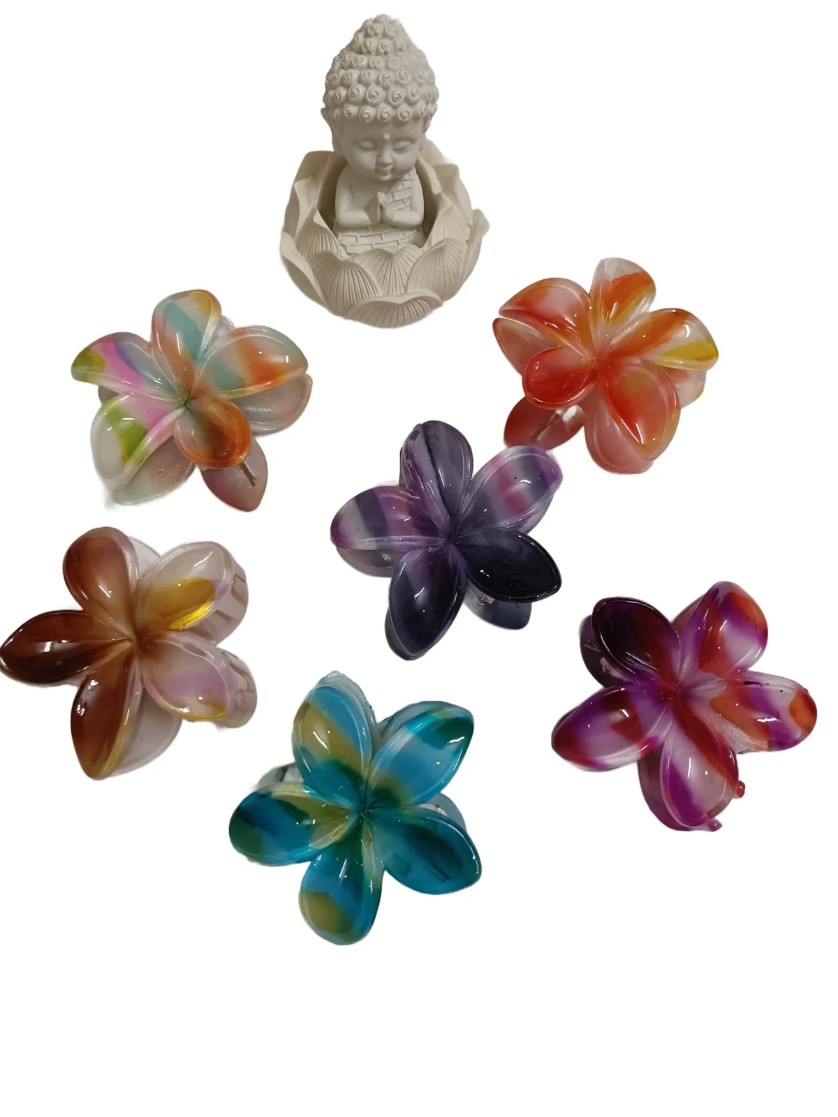 6 Multicolor Flower Hair Claw Clips - Big Size