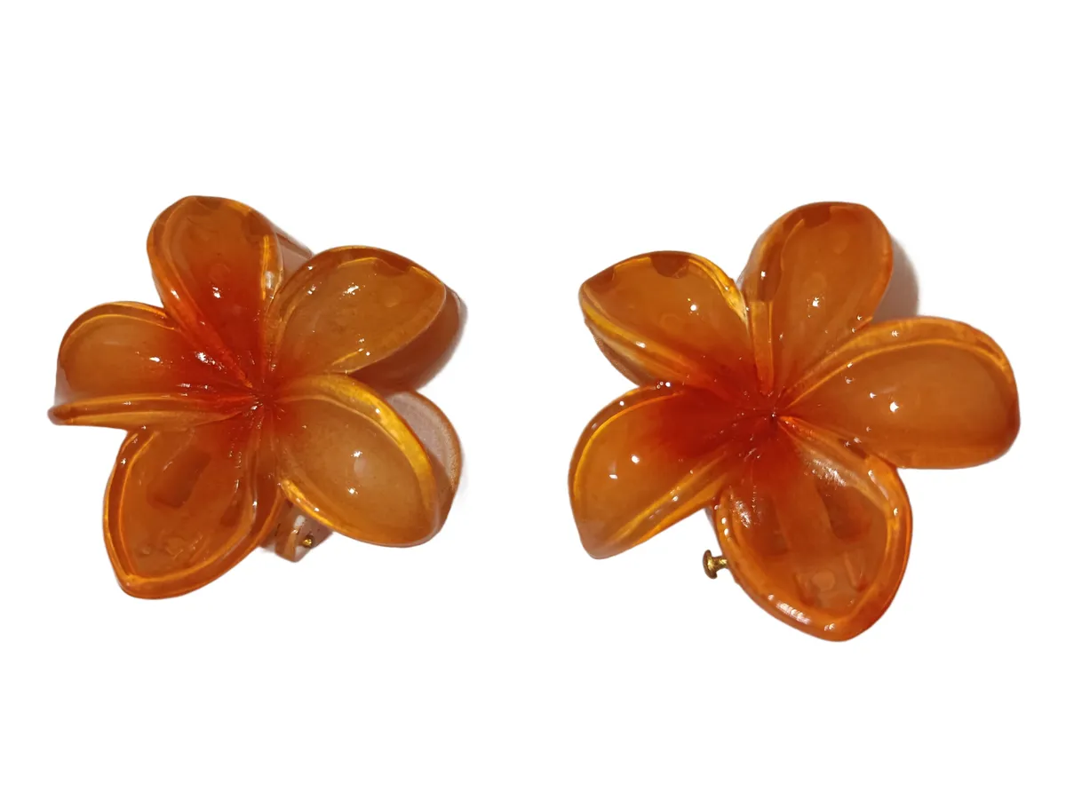 Pair of Big Flower Hair Claw Clip Orange