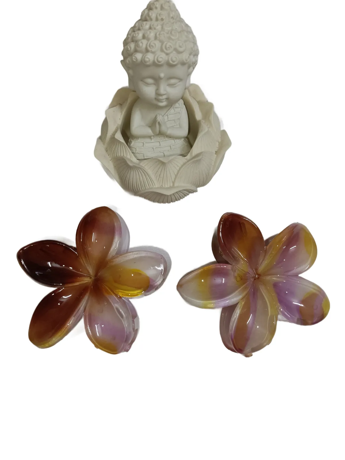 Pair of Jumbo Marble Flower Clips - BROWN 1