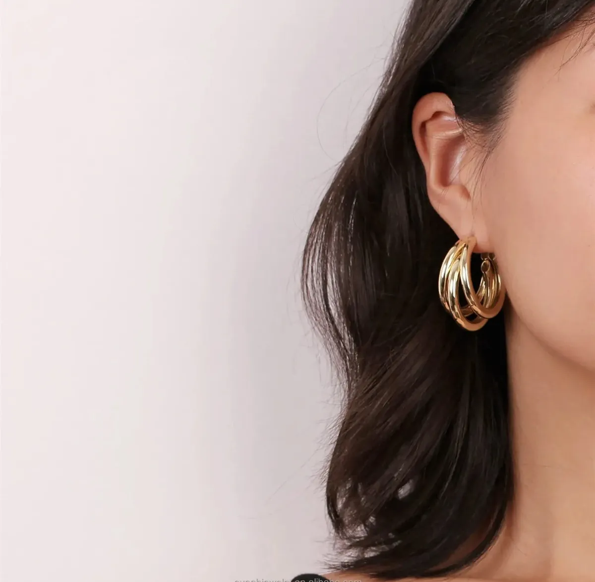 Bold Triple Hoop Gold Earrings – Chunky Layered Statement Hoops