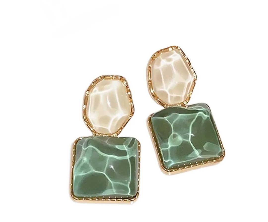 Korean Dual-Tone Aqua Glass Drop Earrings – Minimal Chic Statement