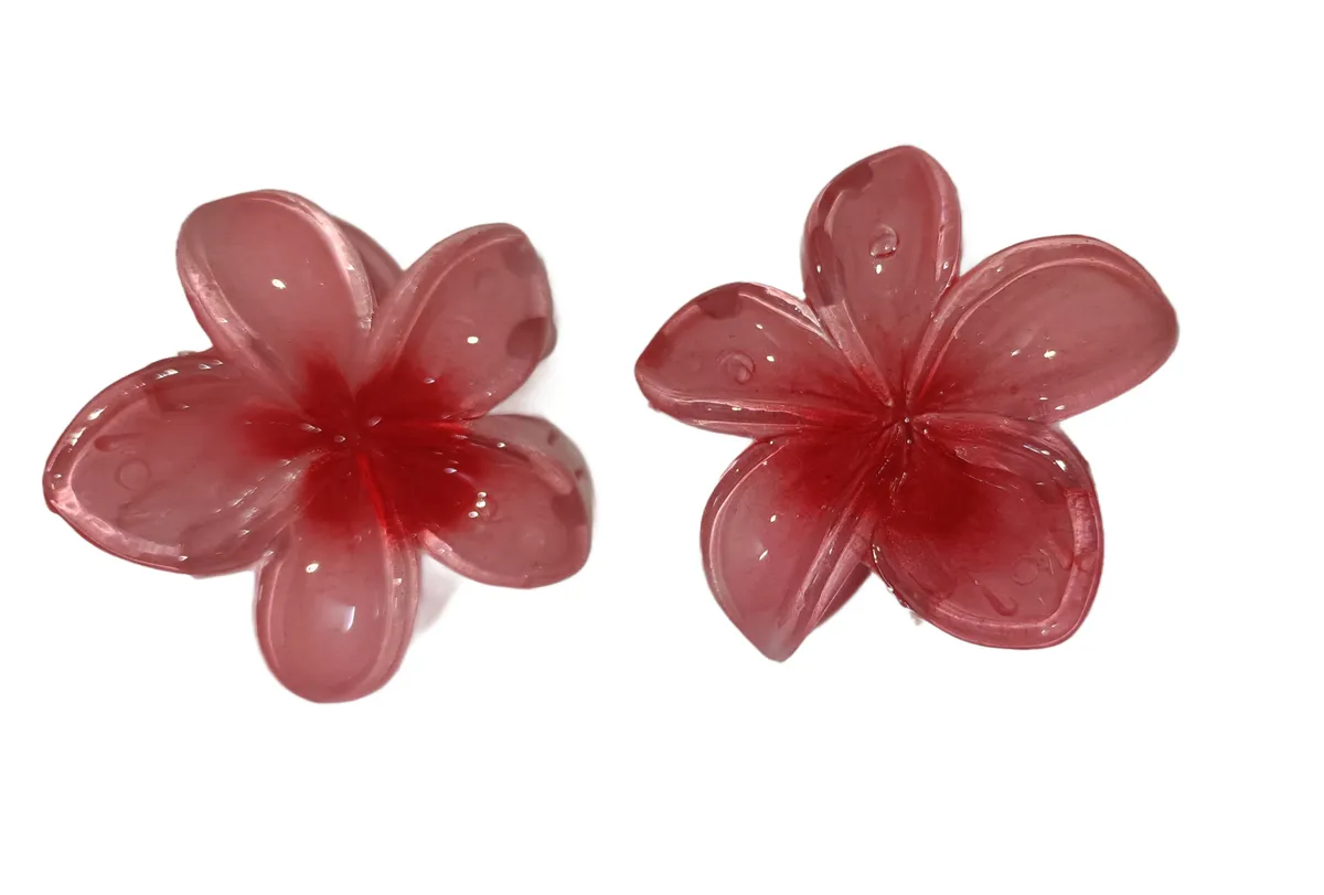 Pair of Small Flower Hair Claw Clips - Red