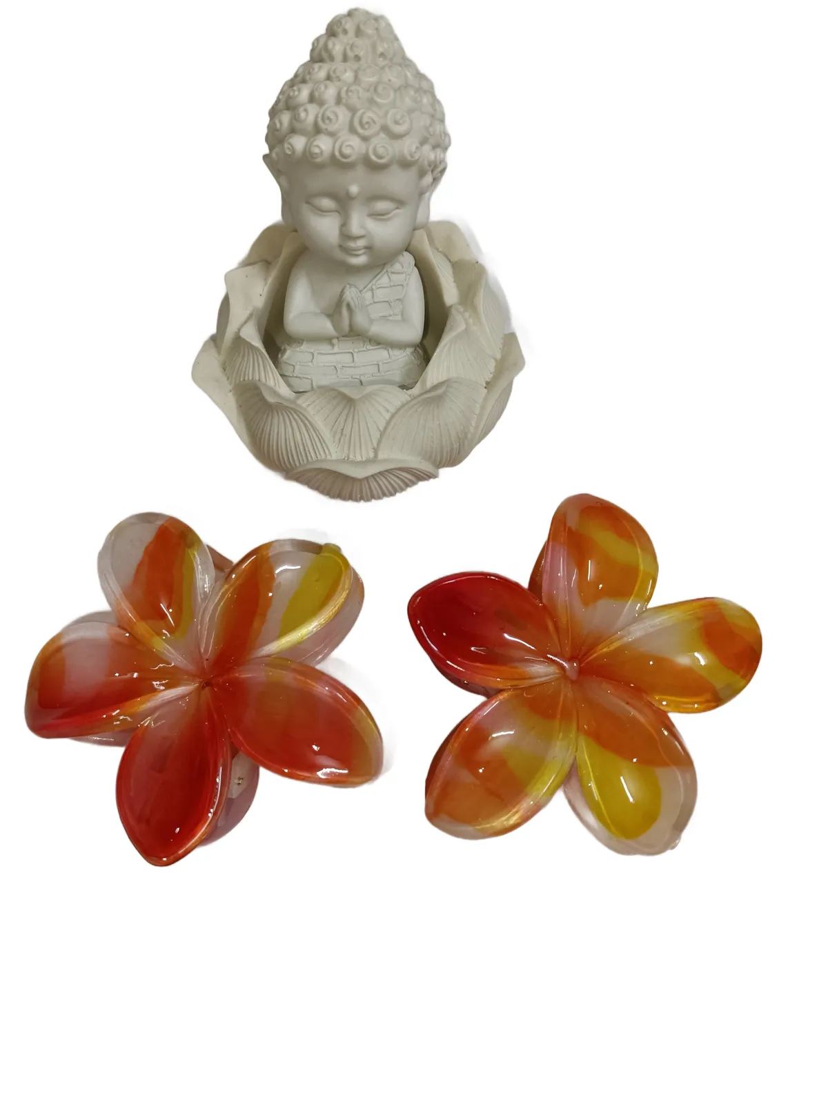 Pair of Jumbo Marble Flower Clips - Orange