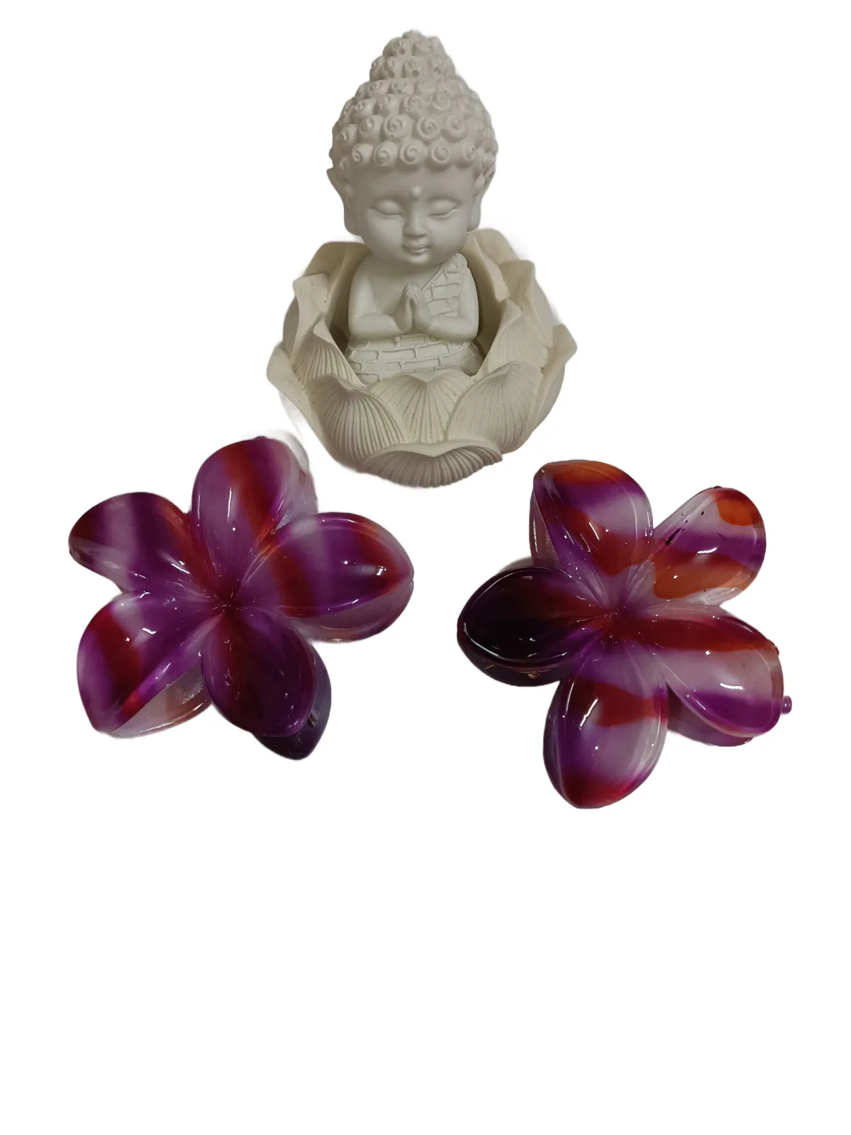 Pair of Jumbo Marble Flower Clips - Pink