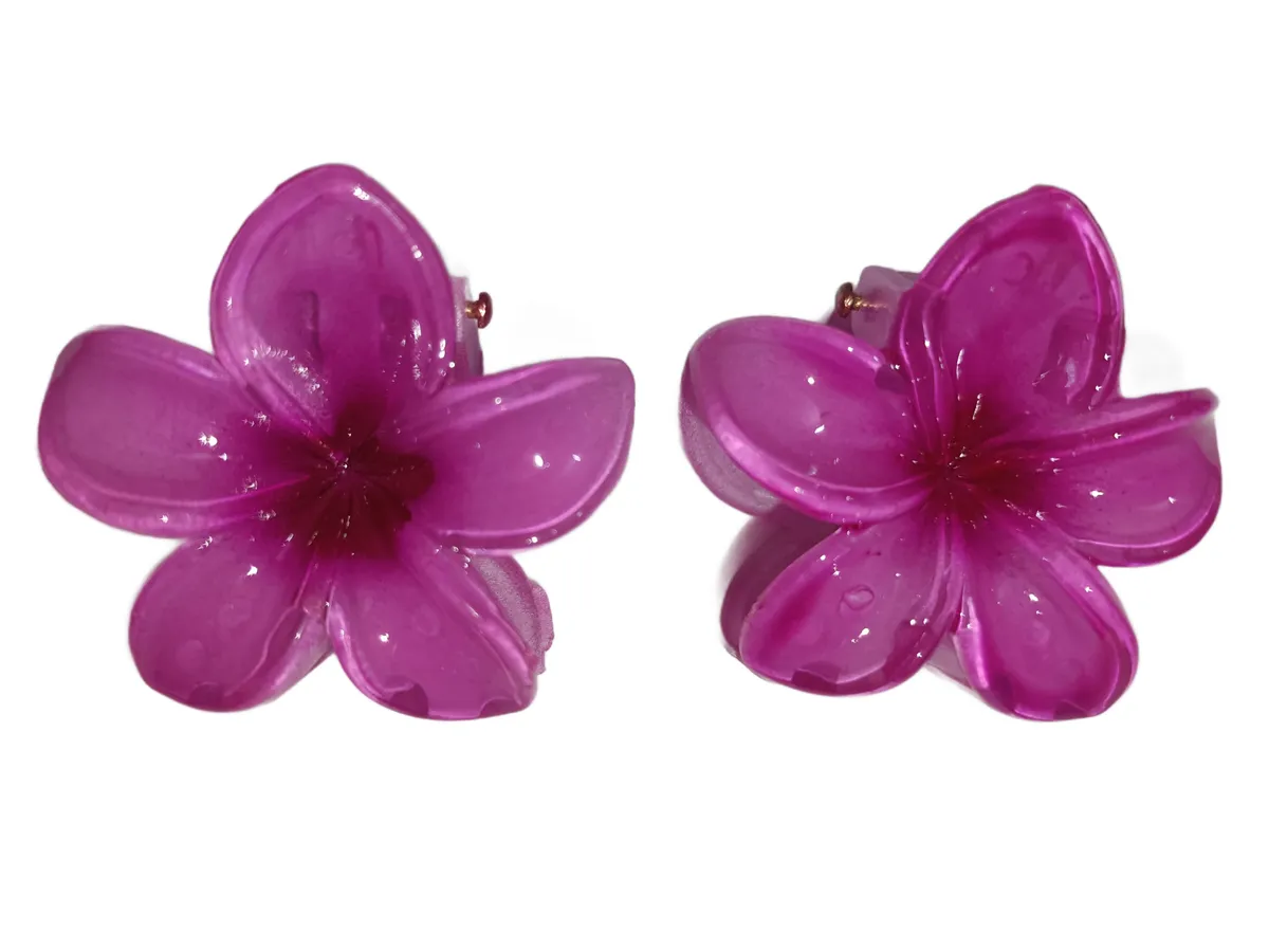 Pair of Small Flower Hair Claw Clips - Pink