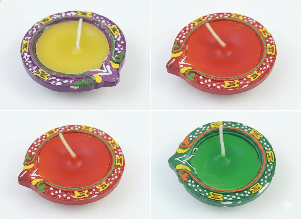 6 Pieces of Multicolored Reusable Terracota Clay Diyas with Wax - Design 2