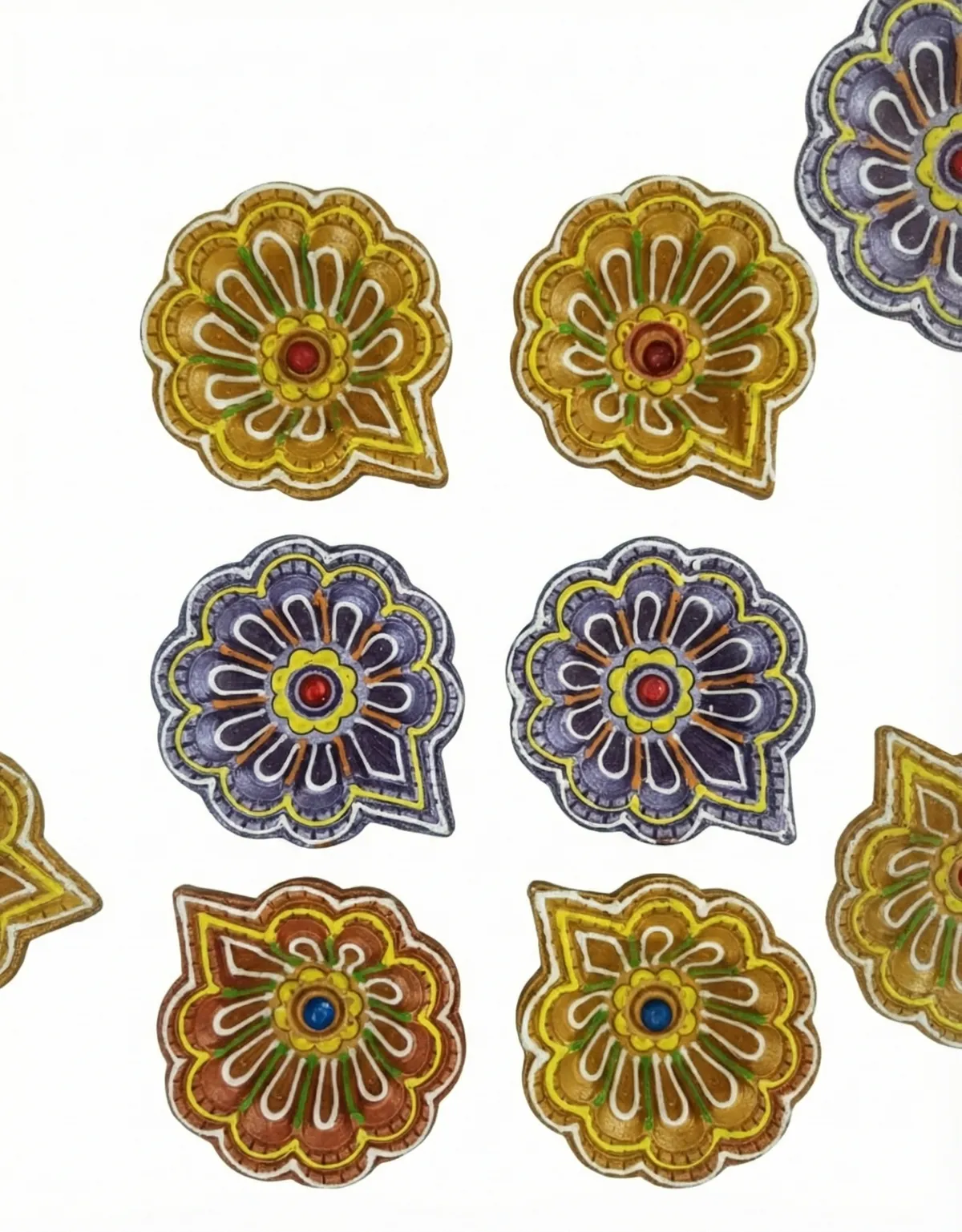6 pieces of Reusable Multicolred Terracotta Clay Diyas - Design 1