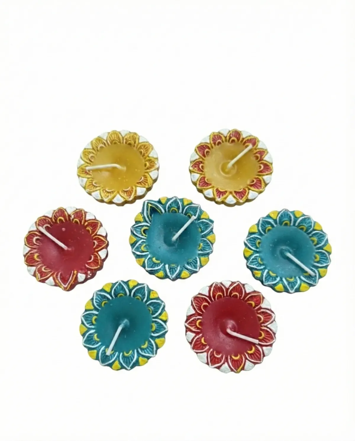 6 pieces of Reusable Multicolred Terracotta Clay Diyas with wax -Design 1