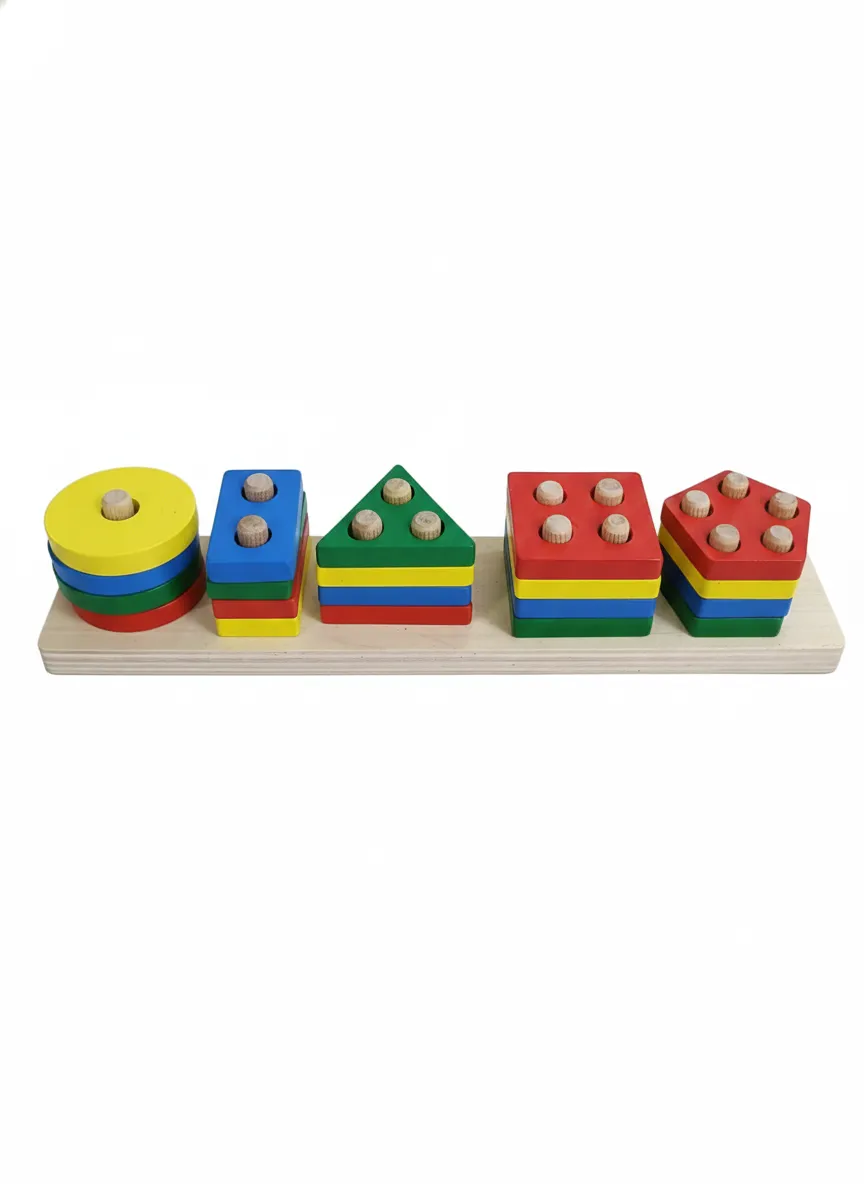 Wooden Geometric Shape Sorting Board | Montessori Educational Puzzle for Kids | Color & Shape Stacking Toy for 2–6 Years