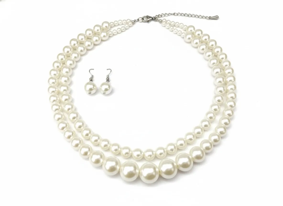 Double Layer Faux Pearl Necklace Set with Earrings