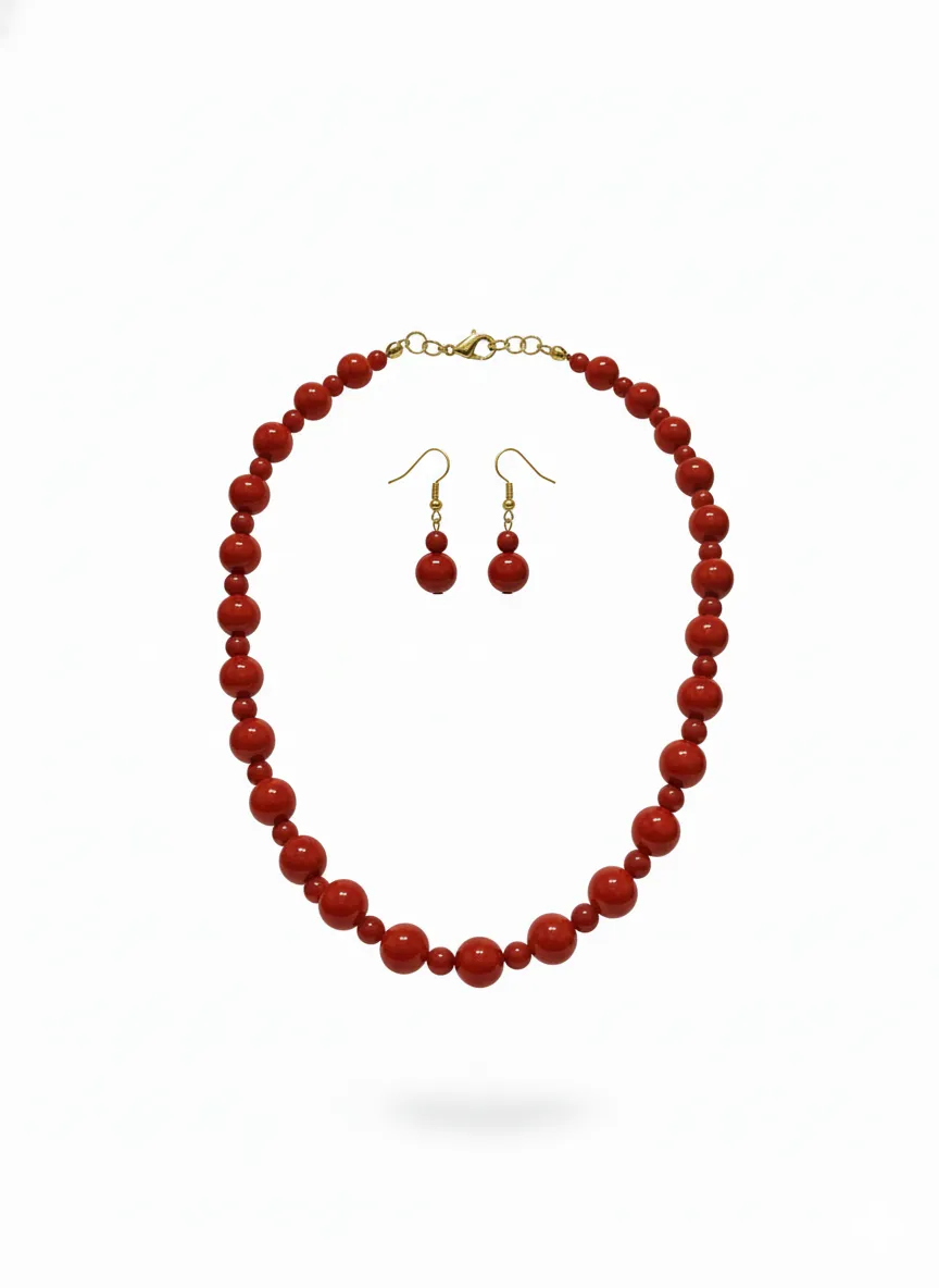 Red Bead Necklace Set for Women