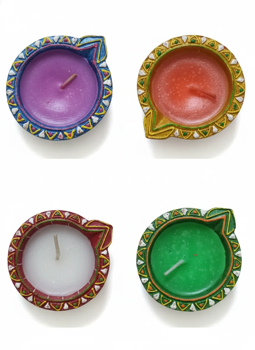 4 Pieces of Reusable Mega Size Terracotta Clay Diyas with Wax