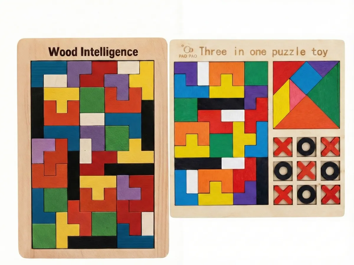Three in One Puzzle Toy & Wood Intelligence Puzzle Board – Combo