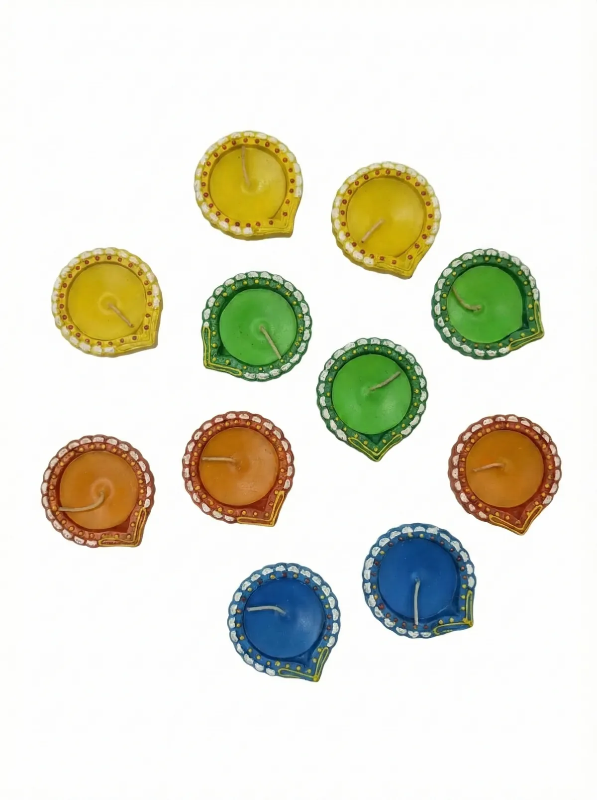 12 pieces of Reusable Multicolored Terracotta Clay Diyas with Wax